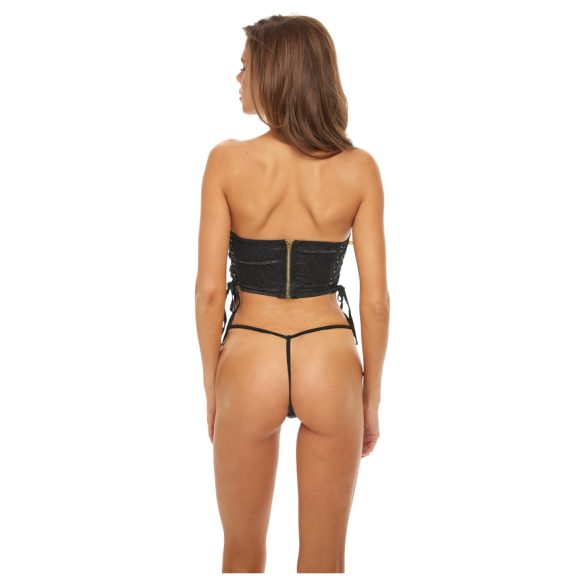 Bombshell - korsetti ja stringit - leopardikuvio - musta