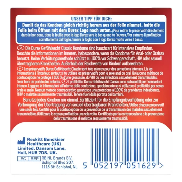 Durex Feel Thin - ohut kondomi - luonnollinen tunne - 3 kpl