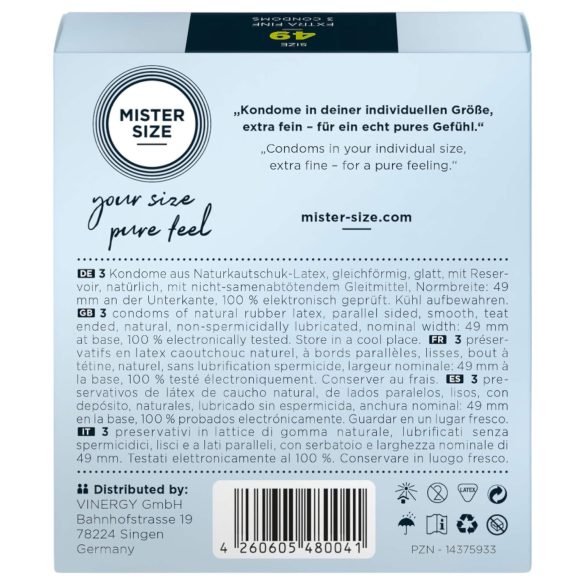 Mister Size - ohuet kondomit - 49mm - 3 kpl