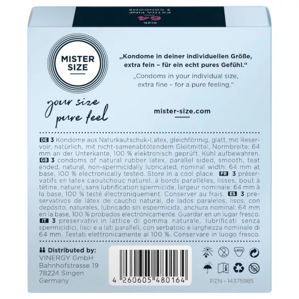 Mister Size - ohut kondomi - 64 mm - 3 kpl