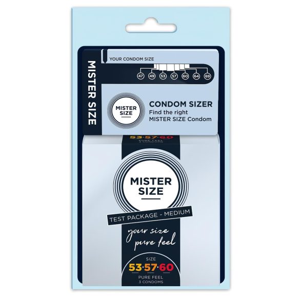 Mister Size kondomitesti Pakkaus Penismittarilla - 3 kpl