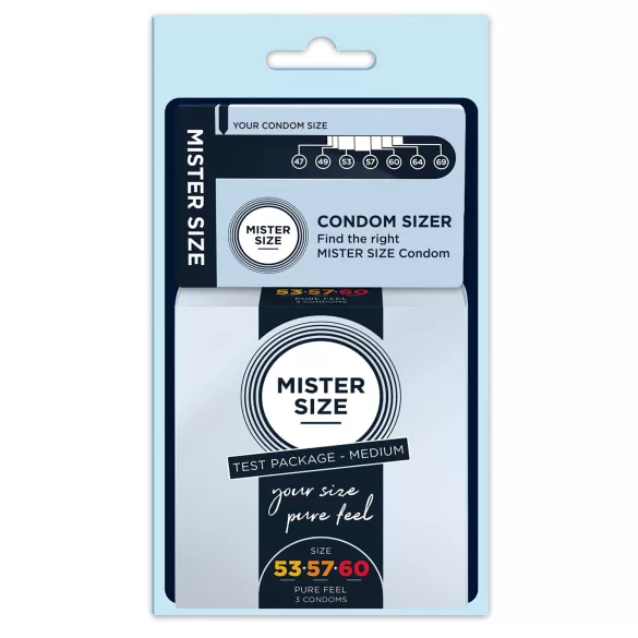 Mister Size - kondomit testipakkaus penismittarilla - 3 kpl