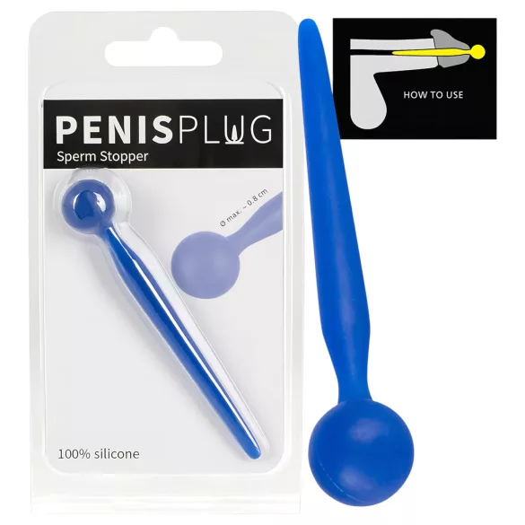 Dilator Sperm Stopper - penisdilaattori kuula, silikoni, sininen