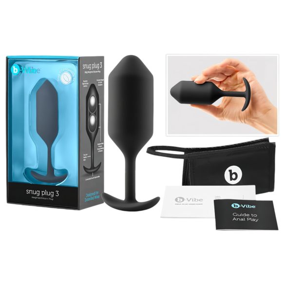 b-vibe Snug Plug 3 - tuplapallo anaaliplugi (180g) - musta