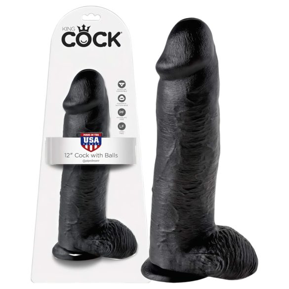 King Cock 12 jättipallo dildo (30 cm) - musta