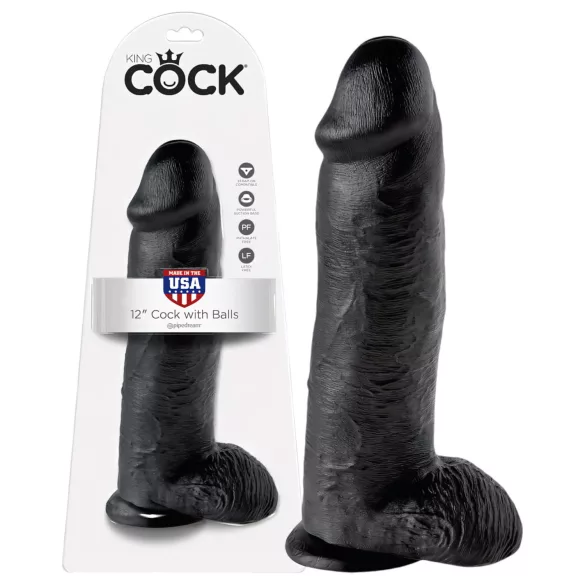 King Cock - dildo kiveytettävillä kiveksillä - 30 cm - musta
