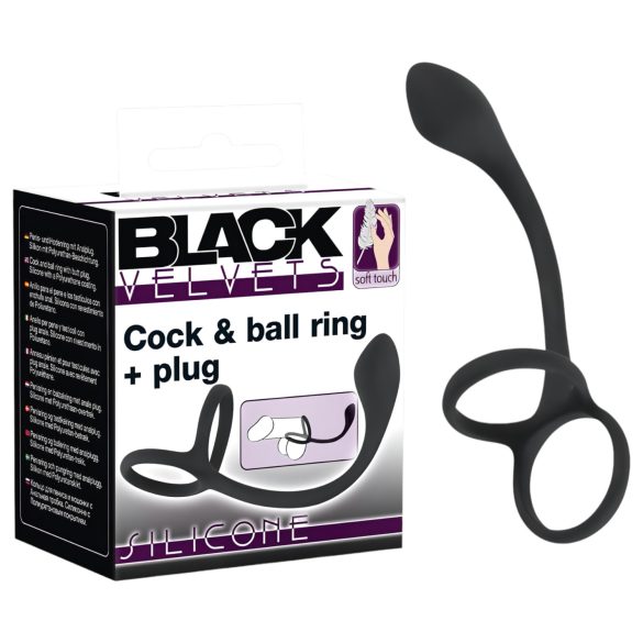 Black Velvet - ohut anaalidildo, jossa penis- ja kivestenrengas (musta)