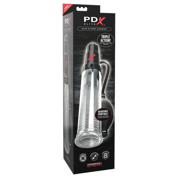 PDX Elite - 2in1 - penis pumppu ja masturbaattori yhdessä (läpinäkyvä)