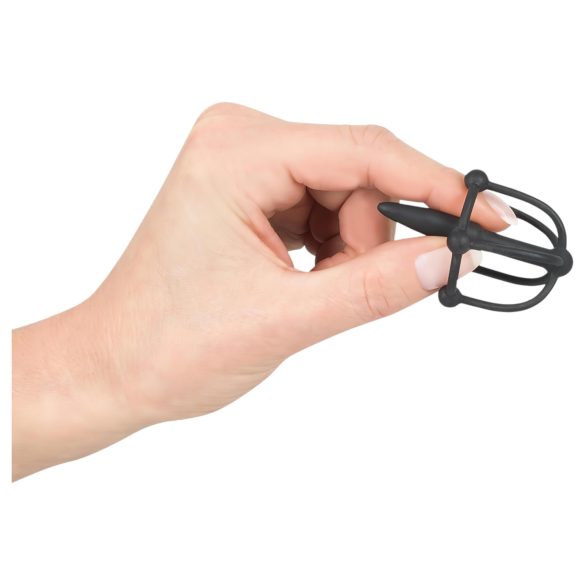 Penisplug - peniksen pääkori dilataattorilla - silikoni - musta