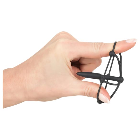 Penisplug - peniksen pääkori dilataattorilla - silikoni - musta