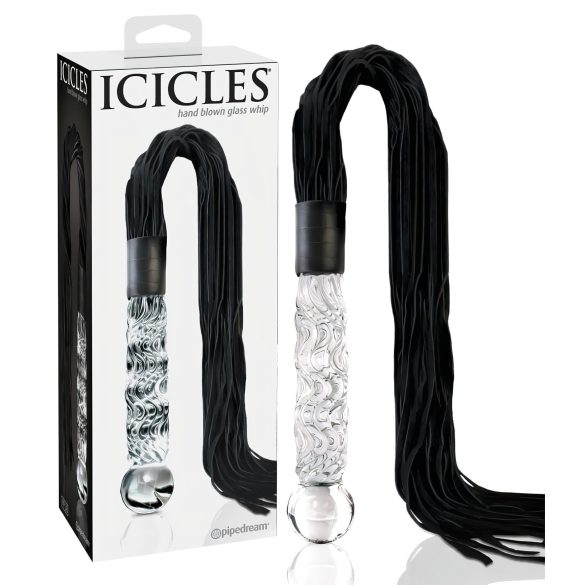 Icicles No. 38 - nahkaruoska ja lasidildo (läpinäkyvä-musta)