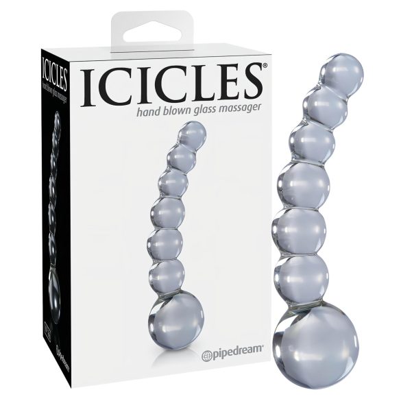 Icicles No. 66 - Kaareva, pallomainen lasidildo (läpinäkyvä)