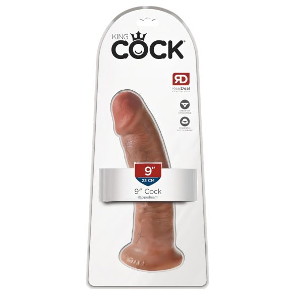 King Cock 9 - imukupilla varustettu realistinen dildo (23cm) - tumma luonnonsävy