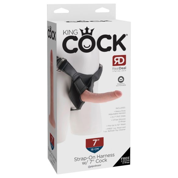 King Cock - Strap-on dildo valjailla - musta 18 cm