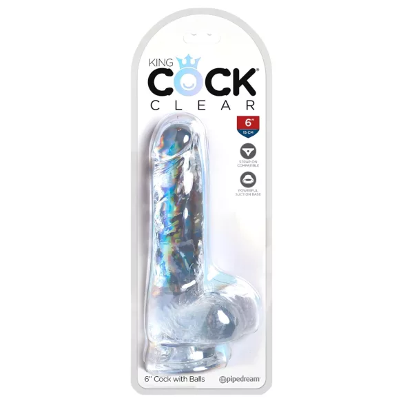King Cock - dildon tapilla ja kivillä - kirkas 15 cm
