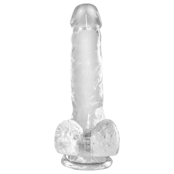 King Cock - dildon tapilla ja kivillä - kirkas 15 cm