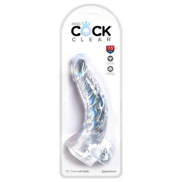 King Cock Clear 7,5 - Imukupillinen kivillinen dildo (19 cm)