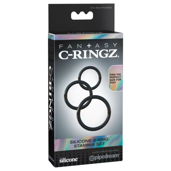Pipedream - Fantasy C-Ringz - penisrenkaitten triosetti (musta)