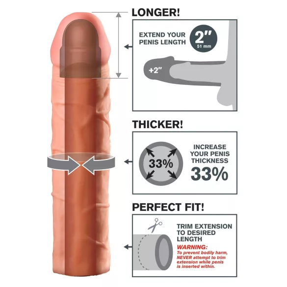 Pipedream - X-TENSION Perfect 2 - aidonnäköinen penisjatke (20,3 cm, luonnonväri)