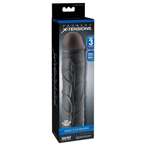 Pipedream - X-TENSION Mega 3 - realistinen penisjatke (22,8 cm, musta)