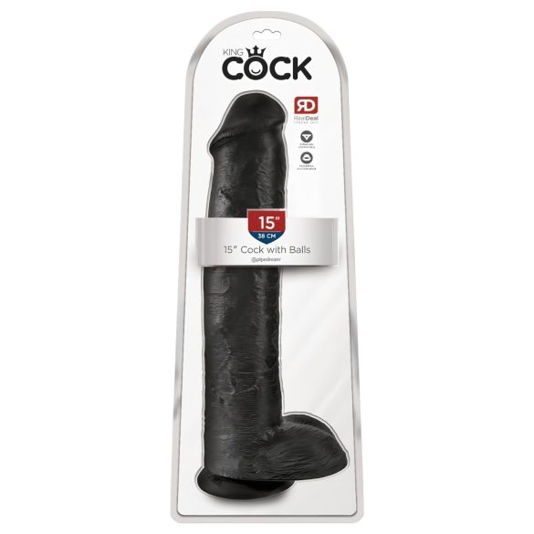 King Cock 15 - Imukupilla varustettu, kiveksellinen dildo (38 cm) - musta