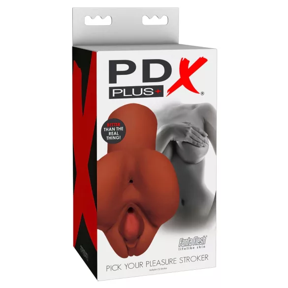 PDX Pick Your Pleasure - 2-in-1 aidonnäköinen masturbaattori (ruskea)