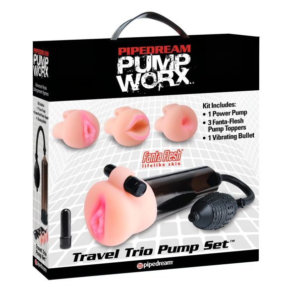 Pipedream Travel Trio - värisevä penis pumppusetti (musta)