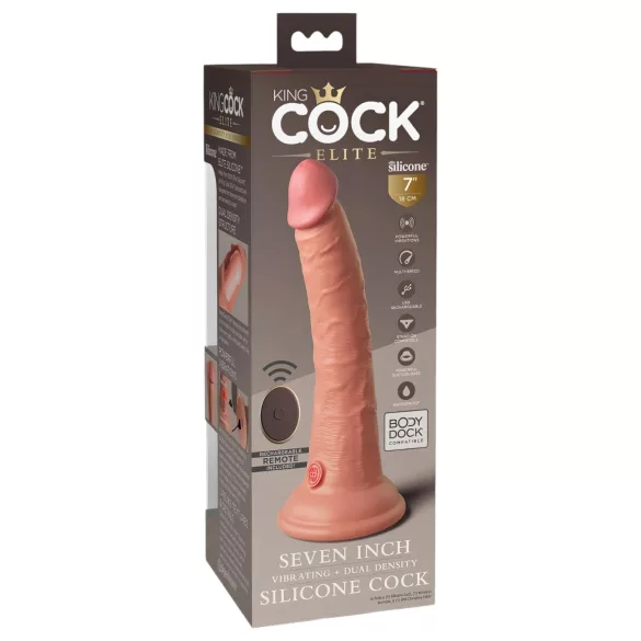 King Cock Elite 7 - kaukosäädin vibraattori tapakupilla 18cm - luonnollinen