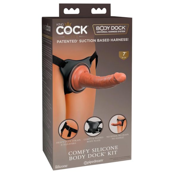 King Cock Elite Comfy - kiinnitettävä dildo valjailla (tumma luonnonväri)