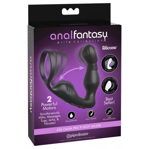 Pipedream Anal Fantasy Elite - eturauhasvibraattori penisrenkaalla (musta)