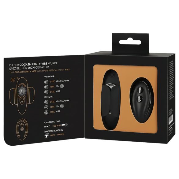 GoGasm Panty - ladattava kaukosäädettävä klitoriskiihotin - musta
