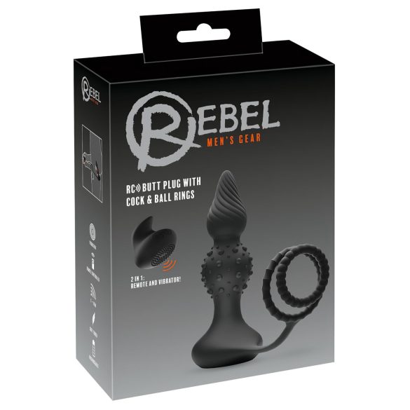 Rebel 2in1 - langaton radioanustappi ja penisrengas (musta)