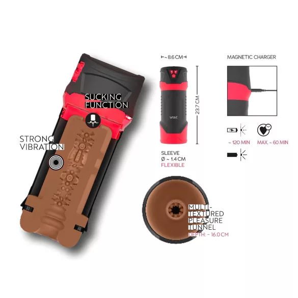 WYNE 01 - sähköinen masturbaattori, vibraatio ja imutoiminto, lämmittävä, musta