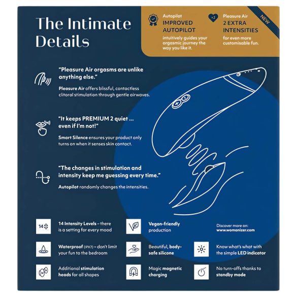 Womanizer Premium 2 - klitoriskiihotin ilmateknologialla - sininen