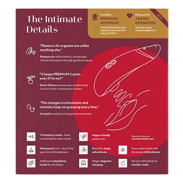 Womanizer Premium 2 - klitoriskiihotin ilmatekniikalla - punainen