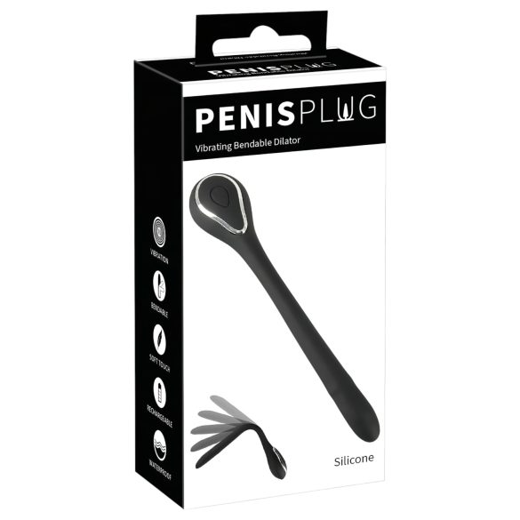Penis Plug Dilator - vibraattori virtsaputkidilaattori - ladattava, 1cm, musta