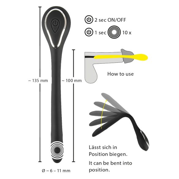 Penis Plug Dilator - vibraattori virtsaputkidilaattori - ladattava, 1cm, musta