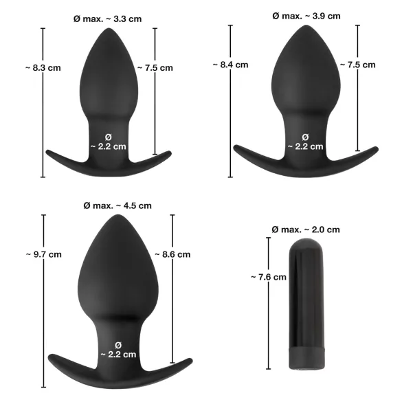Black Velvets - ladattava anaalivibraattorisetti - 3 osaa - musta