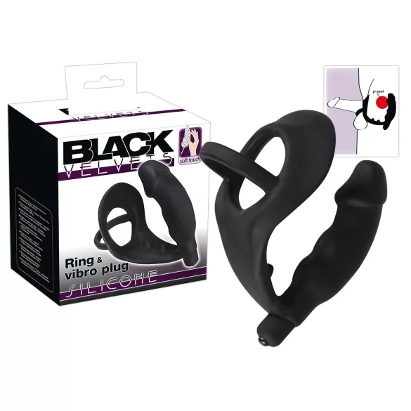 Black Velvets - anaalivibraattori penis- ja kivestenrenkaalla - musta