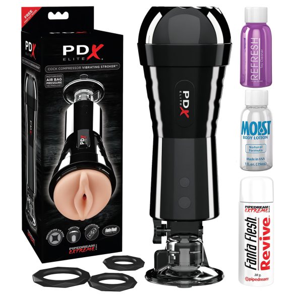 PDX Cock Compressor - imevä, värisevä vagina-masturbaattori (musta)