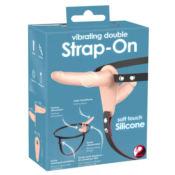 You2Toys - Strap-on tupladildo vibraattori - iho