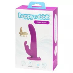   Happyrabbit Strap-On - pupumallinen, klitoriskiihotinosalla varustettu strap-on-vibraattori (liila)