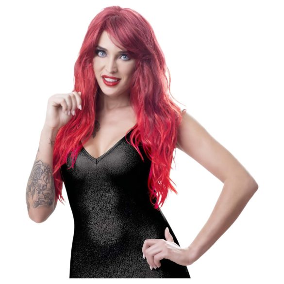 Cottelli - Pitkä laineikas peruukki otsatukalla - punainen