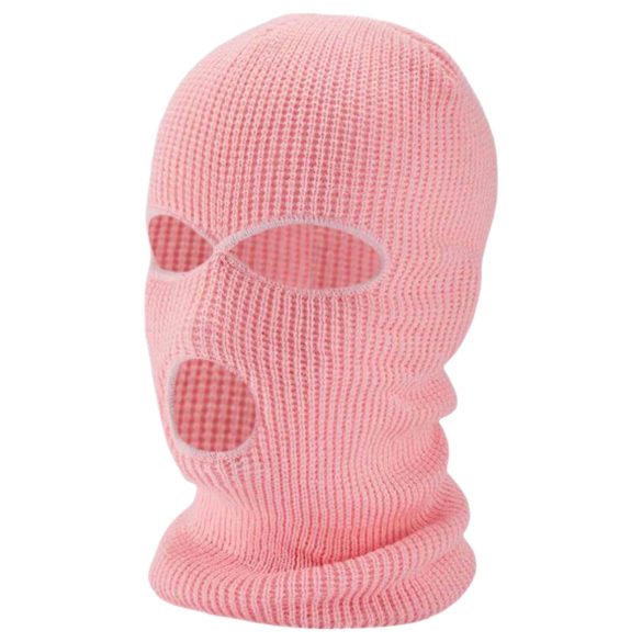 Balaklava - neulott maski kolmella aukolla (pinkki)