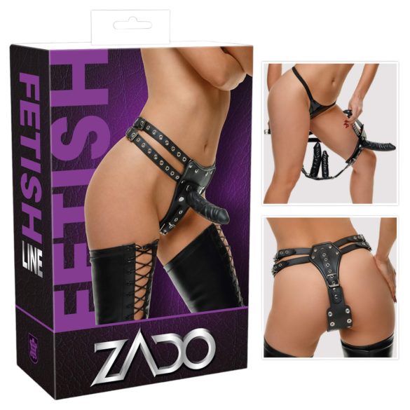 ZADO - Nahka-alusasu 2 irrotettavalla sisädildolla (musta) - L/XL