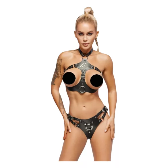 ZADO - nahkasetti strap-on alushousuilla (musta) - L/XL