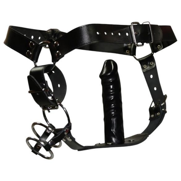 ZADO - nahkatanga dildolla ja 3 penisrenkaalla