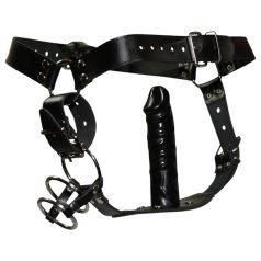 ZADO - nahkatanga dildolla ja 3 penisrenkaalla - L/XL