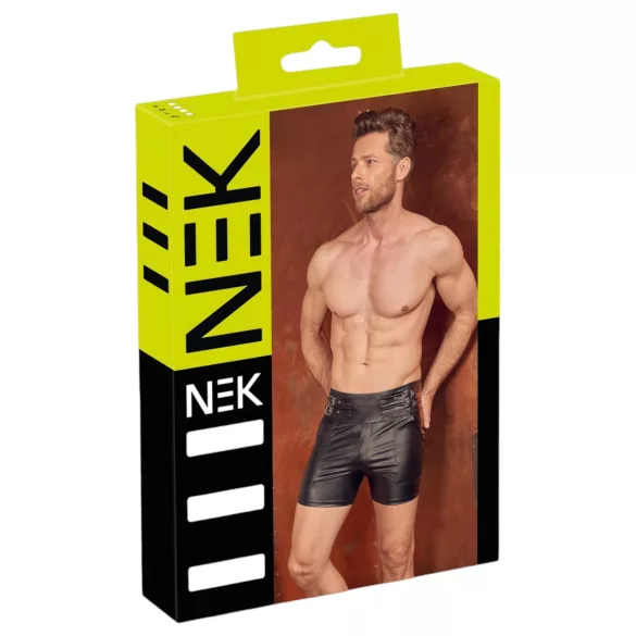 NEK - miesten shortsit - pitkät - metallisolki - musta - M