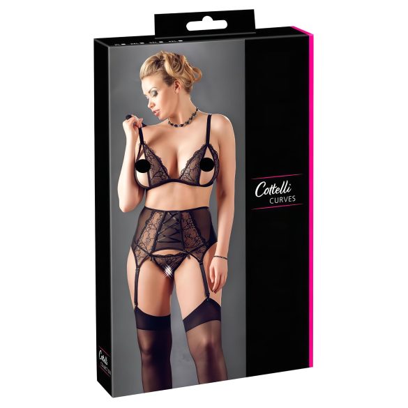 Cottelli Plus Size - Kolmiosainen pitsisetti (musta) - XXXXL